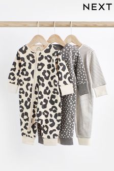 Monochrome Baby Footless Zip Sleepsuits 3 Pack (0mths-2yrs) (651484) | 94 QAR - 104 QAR