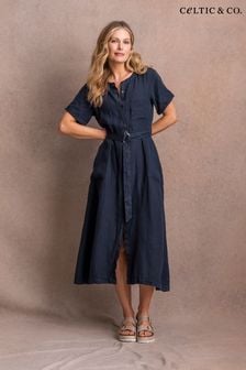 Celtic & Co.藍色亞麻排扣連身裙 (651783) | NT$6,770