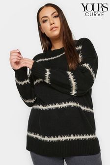 Yours Curve Black Feathered Stripe Jumper (651829) | SGD 60