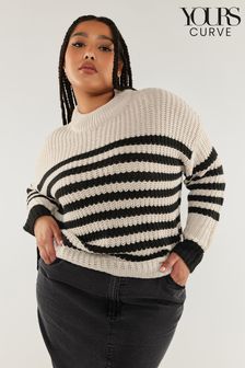 Yours Curve White/Green Chunky Knitted Stripe Jumper (651862) | $50