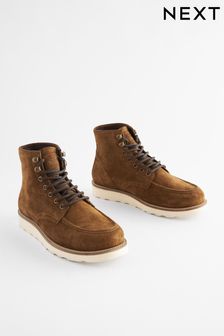 Tan Brown Leather Apron Mid Boots (651888) | 322 QAR