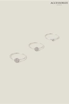 Accessorize Sterling Silver Plated Sparkle Rings 3 Pack (652196) | €28