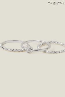 Accessorize Sterling Silver Plated Pearl Stacking Rings 3 Pack (652218) | €26