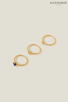 Accessorize 14ct Gold Plated Lapis Rings 3 Pack (652225) | ₪ 101