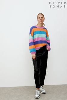 Oliver Bonas Pink Fluffy Rainbow Knitted Jumper