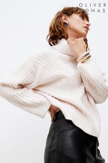 Oliver Bonas Pink Nepped Roll Neck Knitted Jumper