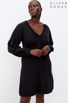 Oliver Bonas黑色車縫效果針織短款洋裝 (652338) | NT$3,270