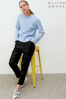 Niebieski sweter dzianinowy Oliver Bonas z wykończeniem ze ściągacza (652359) | 172 zł