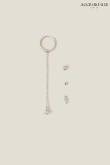 Pack de 4 pendientes de botón y cadena brillantes chapados en plata de ley de Accessorize (652568) | 25 €