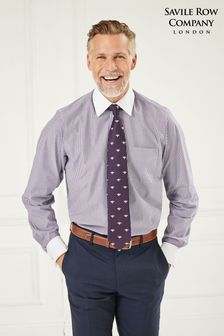 Savile Row Company Dark Navy Stripe Classic Fit Double Cuff Shirt (652597) | NT$2,570