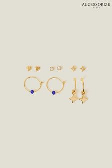 Accessorize Blue 14ct Gold-Plated Stud and Hoop Earrings 5 Pack