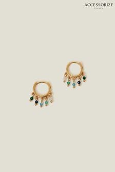 Accessorize 14ct Gold-Plated Charm Bead Hoops Earrings (652627) | ₪ 80