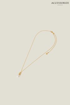 Collar largo chapado en oro de 14 quilates con colgante de perla de Accessorize (652683) | 31 €