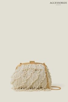 Accessorize Natural Bridal Pearl Tassel Clutch Bag