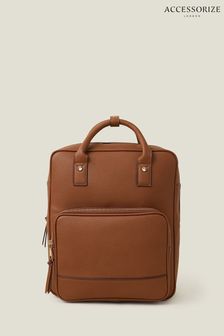 Accessorize Pocket Handle Brown Backpack