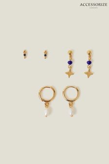 Accessorize 14ct Gold-Plated Pearl Earrings 3 Pack (653143) | ₪ 91