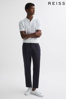 Reiss Navy Pact Slim Fit Cotton-Linen Trousers (653174) | ₪ 933