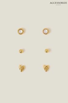 Accessorize 14ct Gold Plated Heart Stud Earrings 3 Pack (653176) | €28