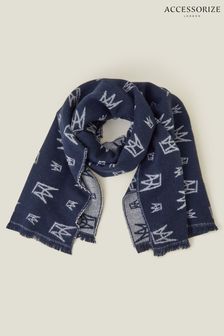 Accessorize Blue Crown Emblem Jacquard Blanket Scarf (653186) | $30