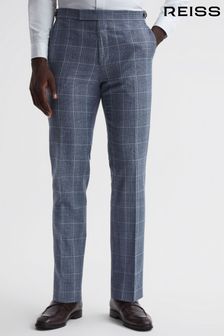 Reiss Indigo Aintree Slim Fit Wool Linen Check Trousers (653410) | 303 €