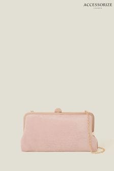 Accessorize Pink Suedette Clip Frame Clutch Bag