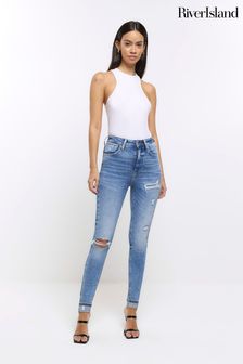 River Island Blue High Rise Ripped Skinny Jeans (653602) | €27