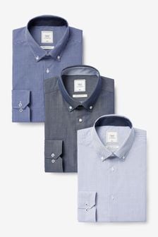 Navy Blue White Print Check Regular Fit Single Cuff Shirts 3 Pack (653618) | $97