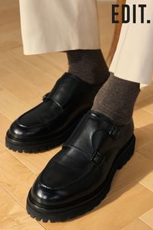 Black EDIT Cleated Leather Monk Shoes (653659) | $83