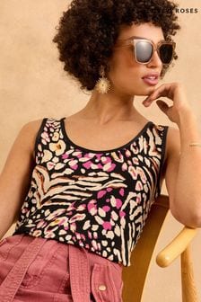 Love & Roses Black And Pink Animal Print Jersey Scoop Neck Vest Top (655144) | $33