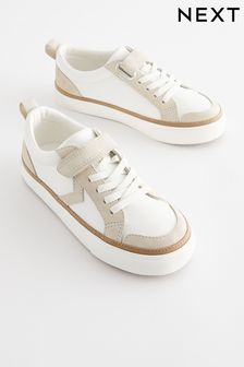 White Wide Fit (G) Elastic Lace Touch Fastening Chevron Trainers (655233) | $29 - $41