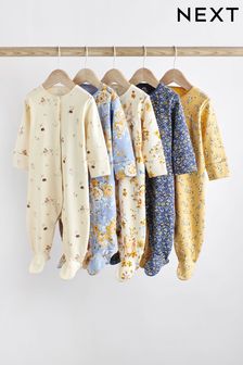 Ochre Yellow Footed Baby Sleepsuit 5 Pack (0-2yrs) (655409) | EGP882 - EGP942