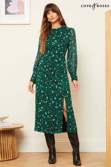 Love & Roses Green Empire Tie Back Midi Dress (655781) | €95