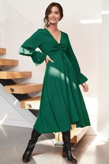 Robe mi-longue froncée