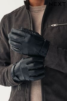 Black Embossed Leather Gloves (656138) | €21