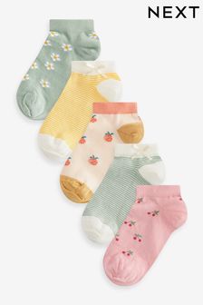 Green/Pink Cotton Rich Trainer Socks 5 Pack (656493) | HK$48 - HK$65