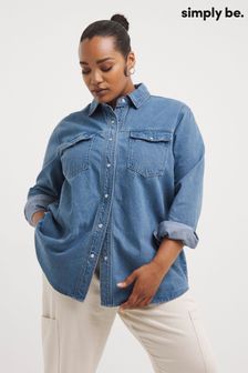 Simply Be Blue Mid Oversized Denim Shirt (656701) | AED62