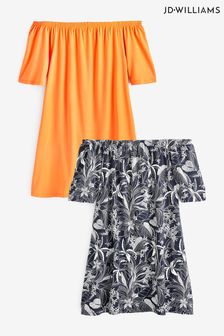 JD Williams Coral and Mono Print Bardot Black Dresses 2 Pack (656943) | €20
