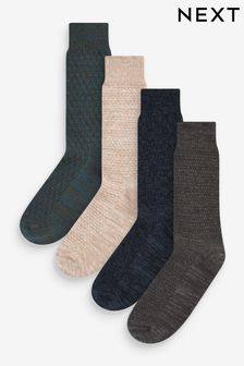 Blue/Grey/Green 4 Pack Textured Heavyweight Socks (657288) | AED41