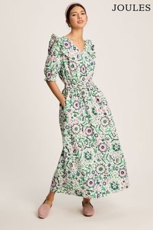 Joules Rosalie Pink/Green V-Neck Frill Dress (657976) | 510 SAR