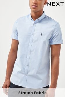 Light Blue - Slim Fit - Short Sleeve Stretch Oxford Shirt (658079) | kr255