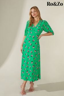 Ro&Zo Green Floral V-Neck Midi Dress (658889) | €65