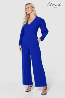Closet London Blue Long Sleeve Wide Leg Jumpsuit (658989) | $224