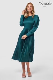 Closet London Blue Pleated Midi Dress (658992) | $187