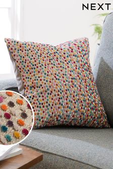 Разноцветная квадратная бархатная подушка в горошек