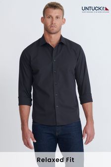 Črna srajca brez gub sproščenega kroja s kamenčkom Untuckit (659486) | €91