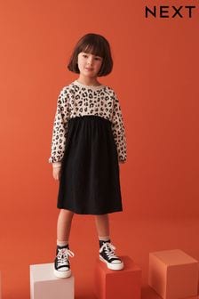 Neutral Animal/ Charcoal Grey Sweat Dress With Crinkle Skirt (3-16yrs) (659781) | 588 UAH - 784 UAH
