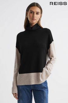 Reiss Stone/Black Alexis Wool Blend Roll Neck Jumper (659886) | AED850