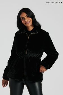 South Beach Black Faux Fur Jacket with Waits Ties (660013) | 90 €