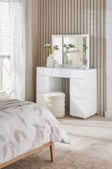 White Sloane Glass Collection Luxe Space Saving Storage Console Dressing Table (660079) | €750