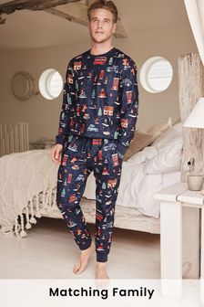 Navy Blue Mens Matching Family London Bus Pyjamas (660268) | €30